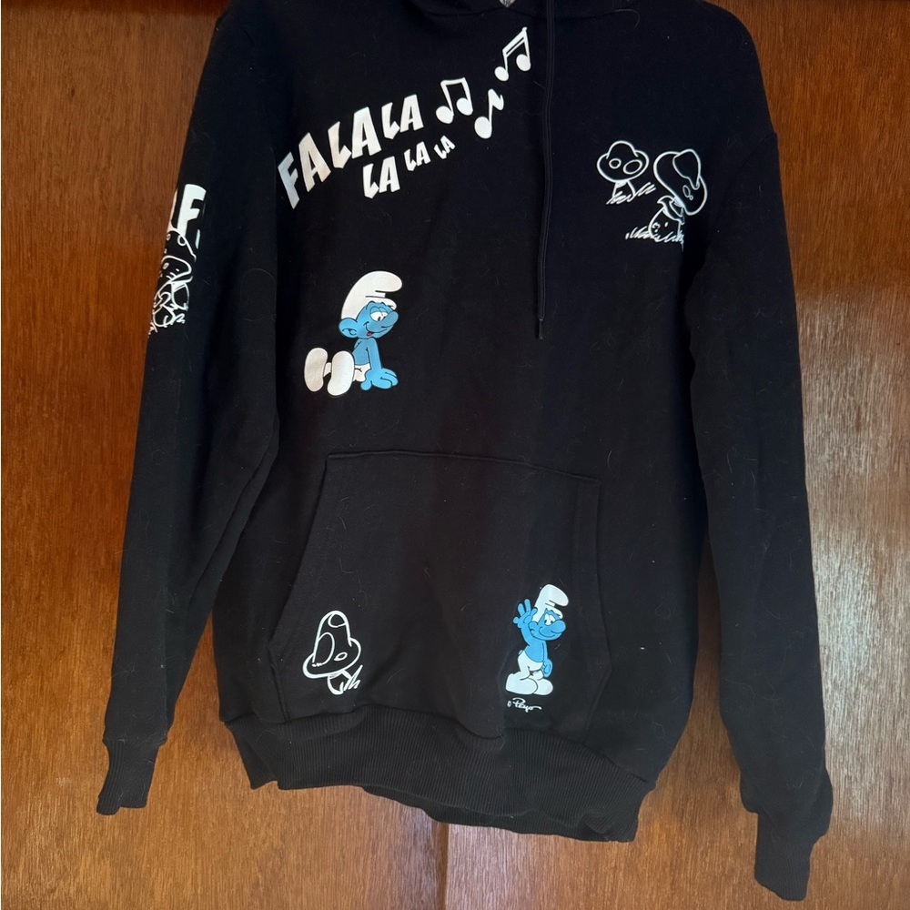 Smurfs Black Hoodie with Blue Graphics
